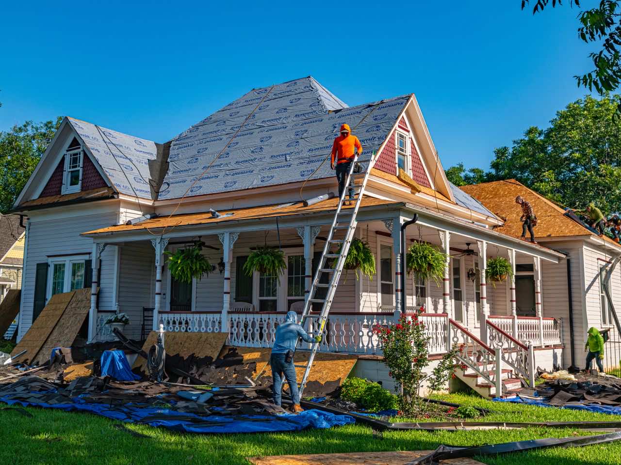 Historic house midway through a complete roof replacement
